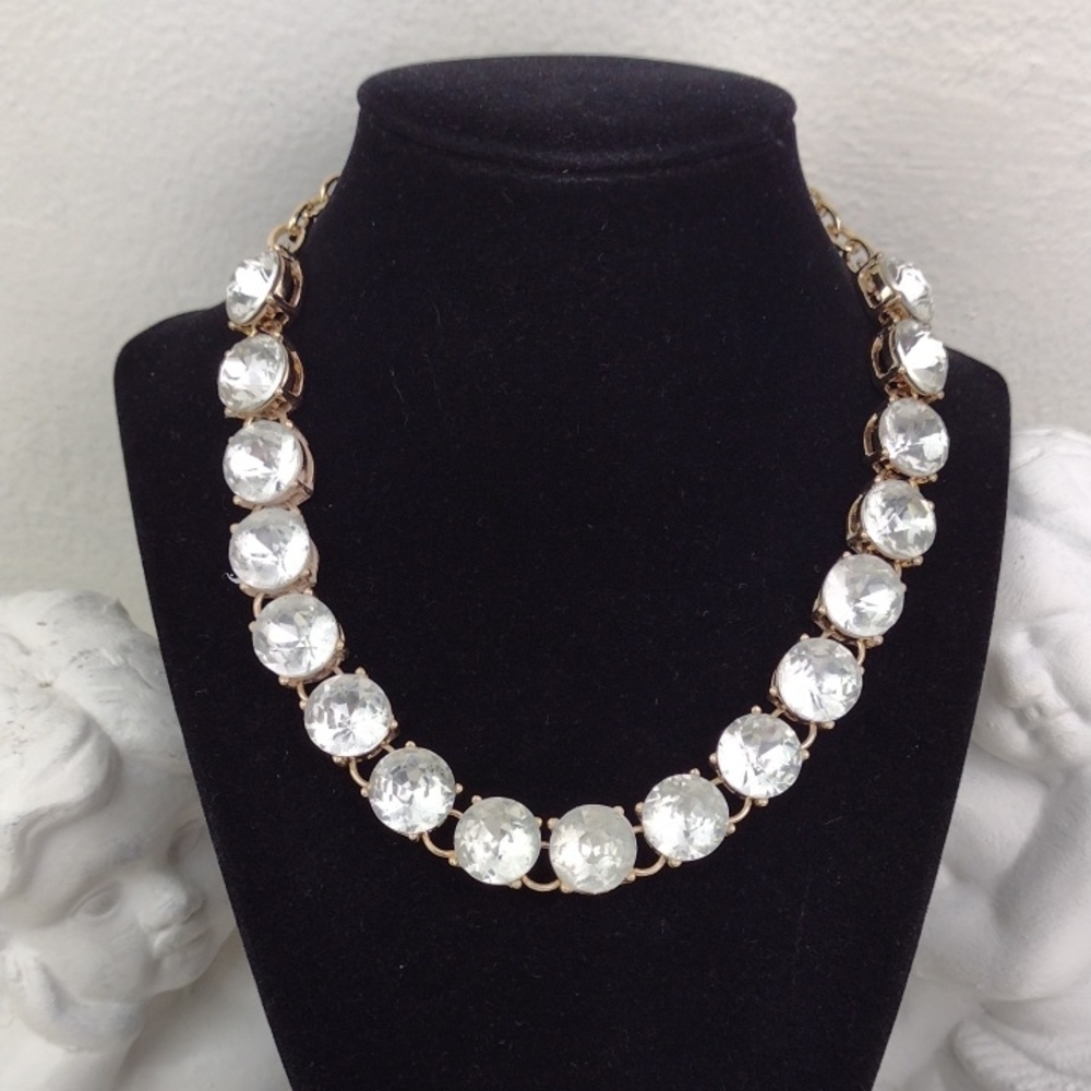 Faceted Chunky Crystal & Gold Tone Gorgeous Statement Necklace & Earrings